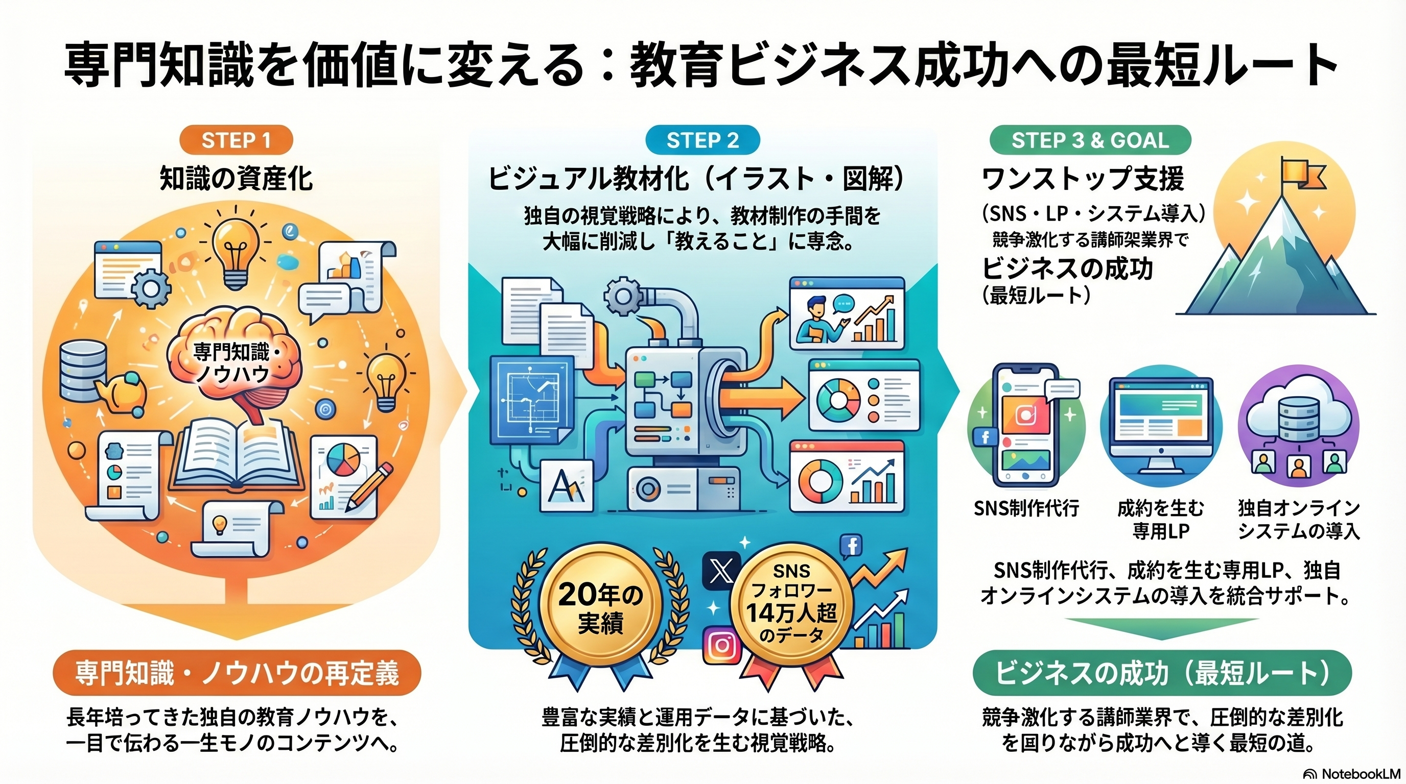 >競争激化の講師業界において、圧倒的なビジュアル教材で差別化を。